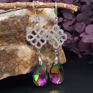 Platinum plated Earrings White Topaz/Rainbow Australian Crytal Diamond Cut